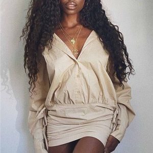 Lioness The Cult Mini Shirt Dress in Camel Oversize Sleeves New With Tags Small